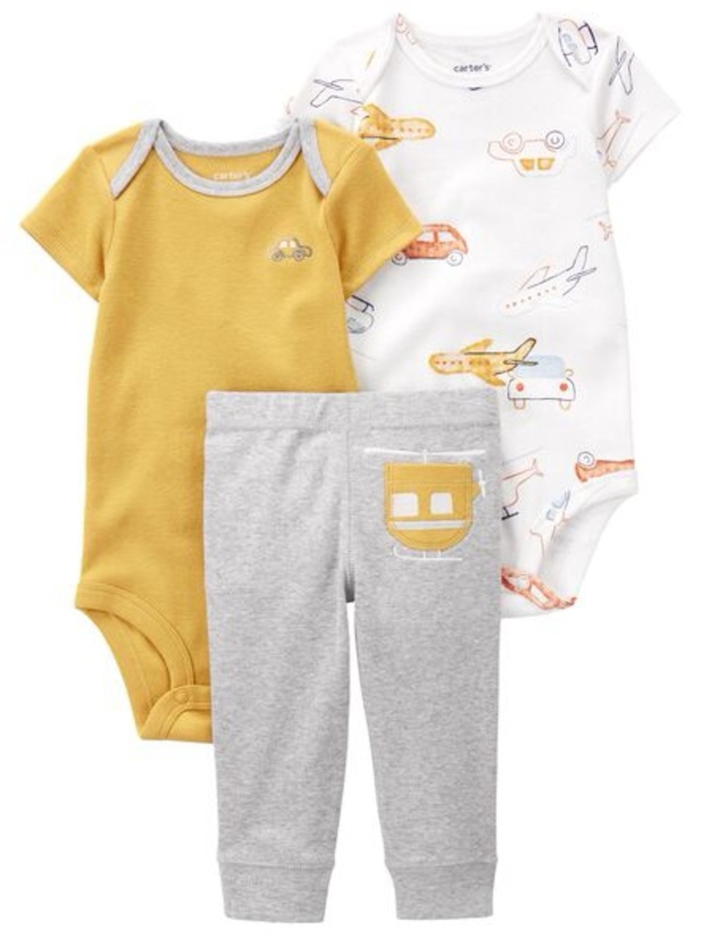 Carter's Mustard Yellow, White & Gray Vehicle Bodysuit 2Piece set!